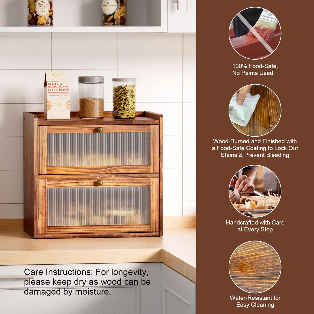 Wooden 2 Layer Bread Box with Window Q36220