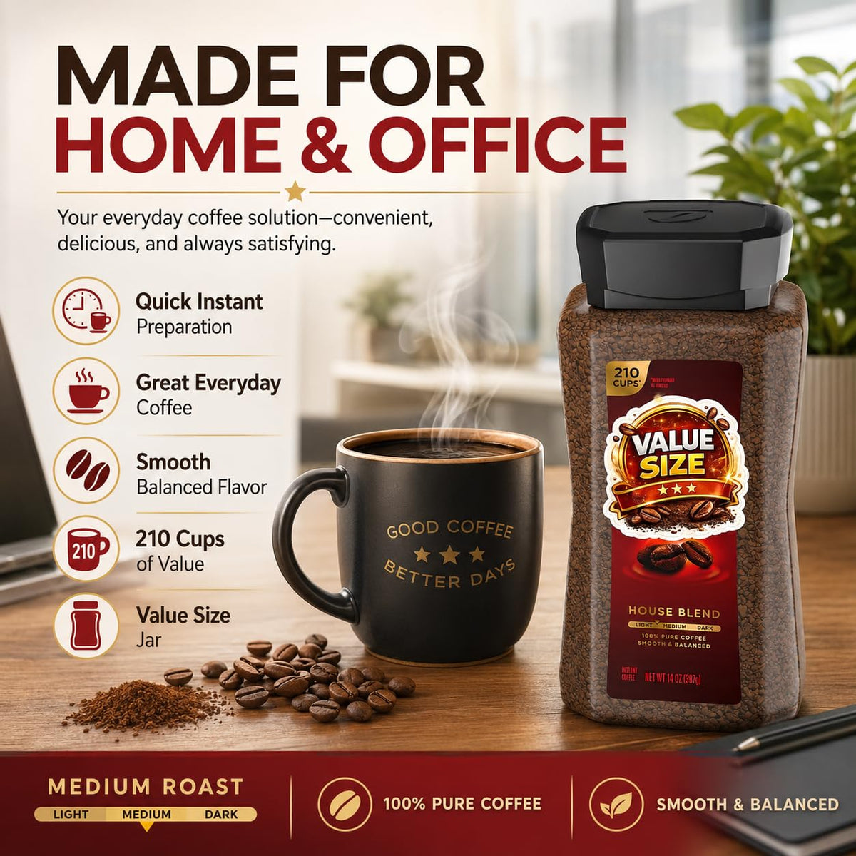 Instant Coffee 14oz Plastic Jar 2 Count Q985