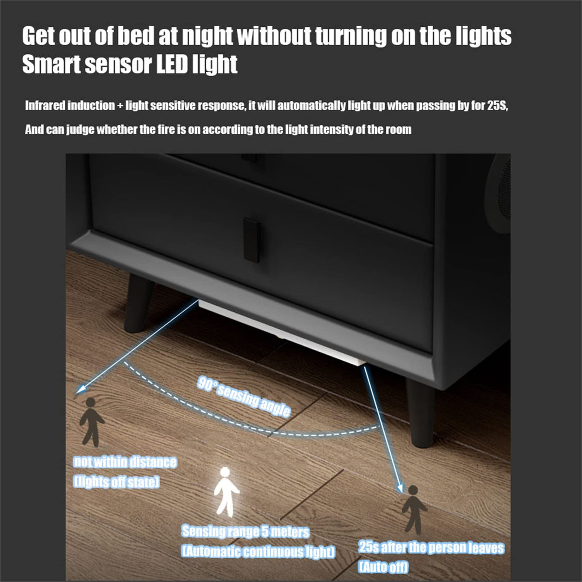 Gray Nightstand with Lock Drawer, Wireless Charging, USB Port and LED Lights C2800