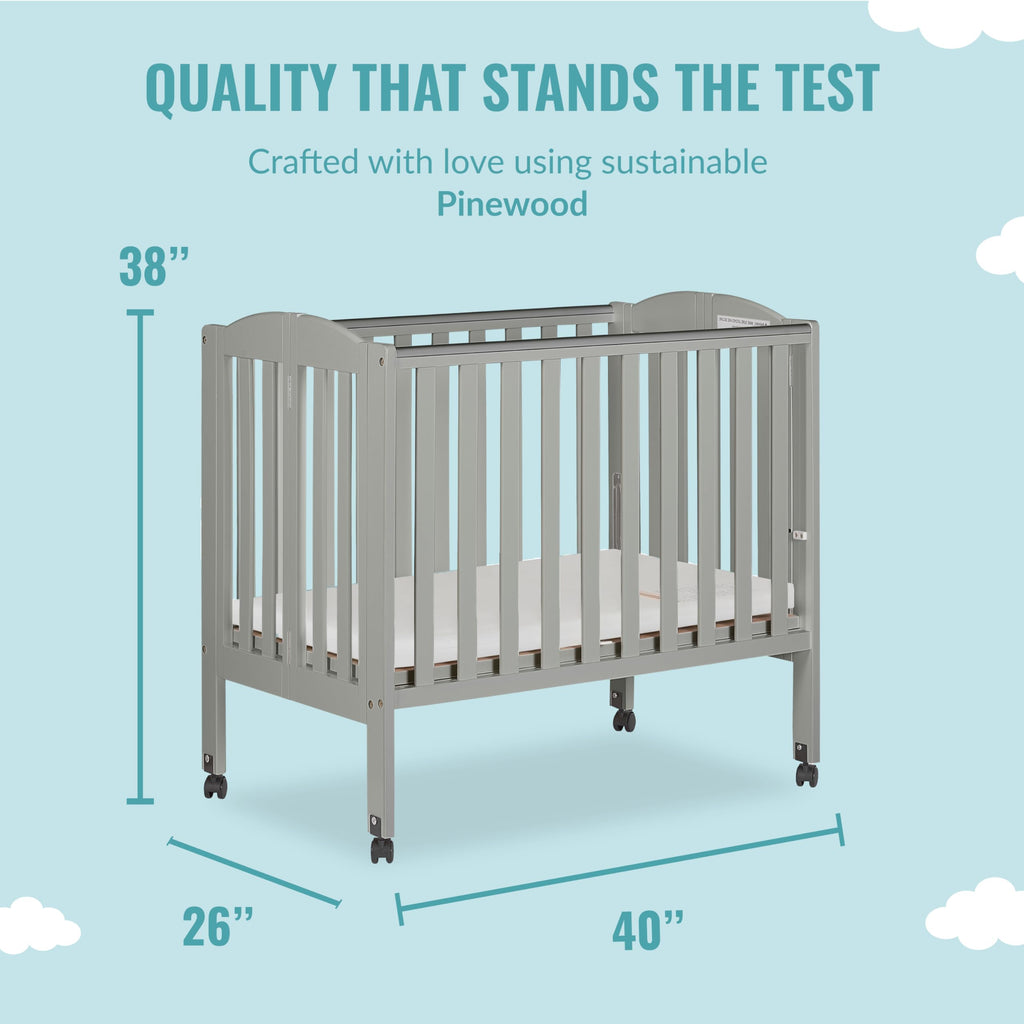 Cool Grey 2 in 1 Folding Portable Crib with 3” Fiber Mattress C74693