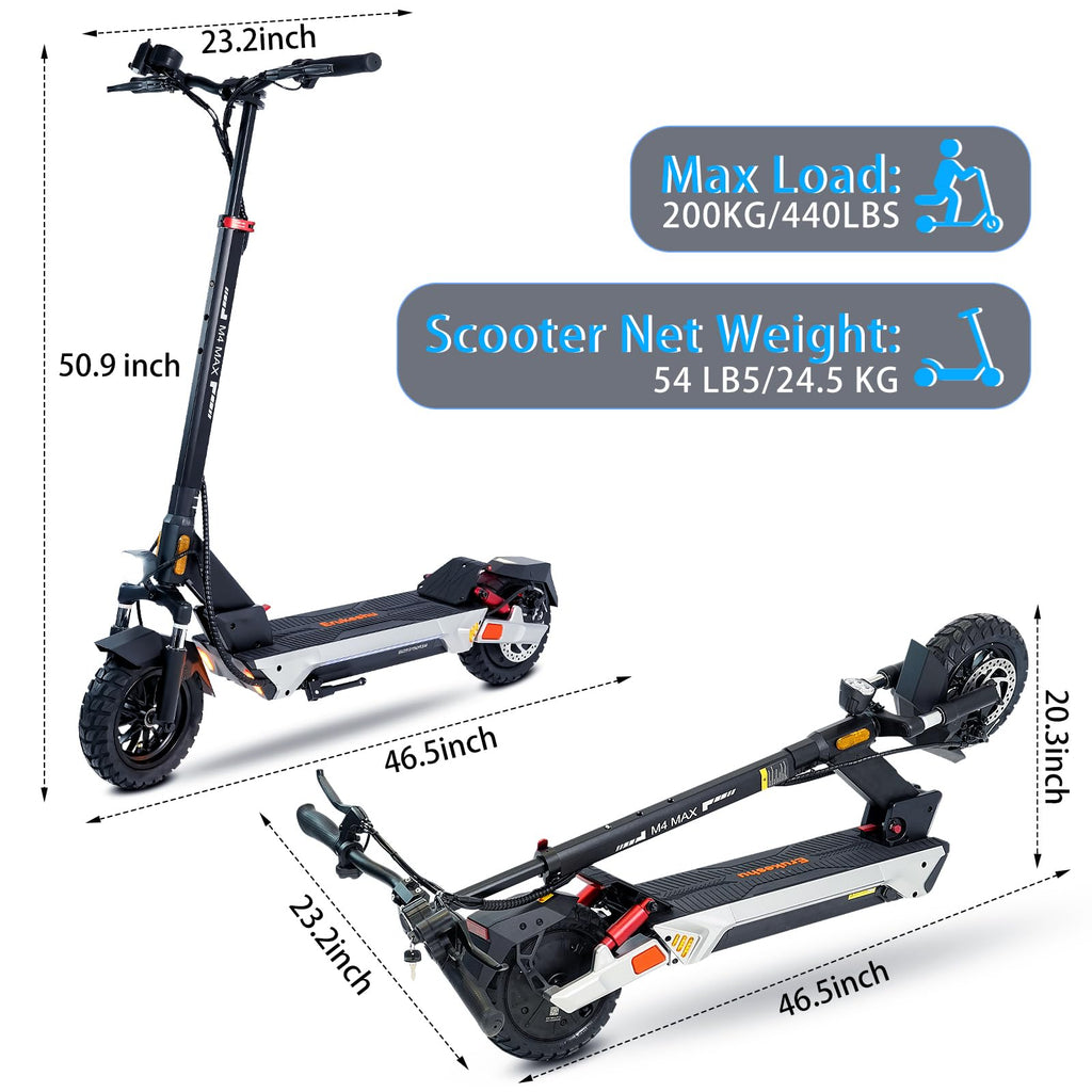Electric Scooter 1600/4000/6000W Motor 50 Miles Range 10" Off Road Tire Folding E-Scooter with Detachable Seat N438