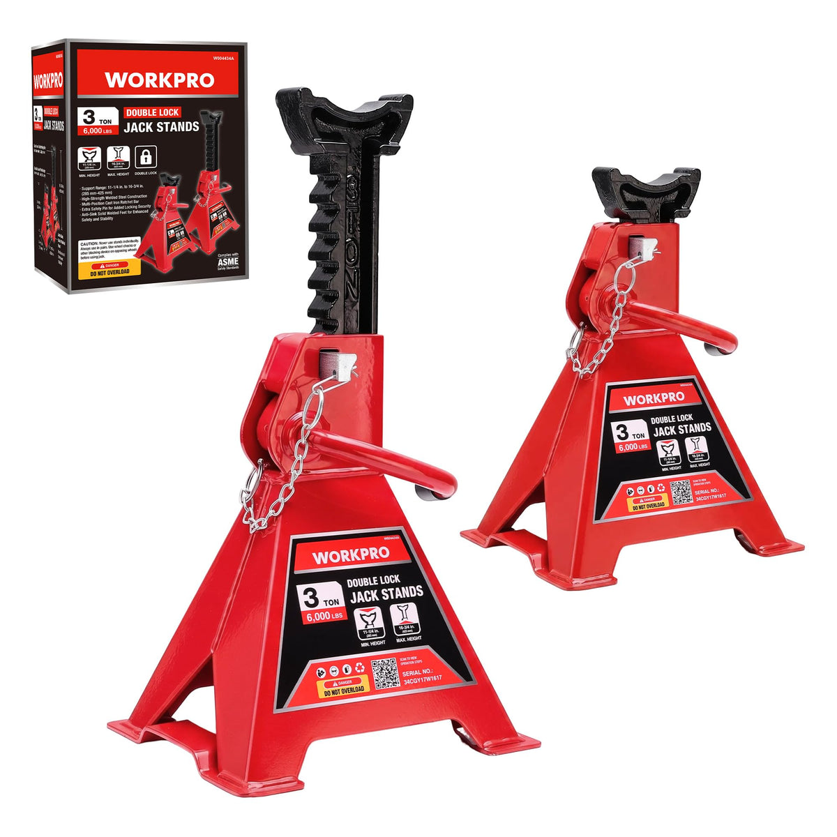 3 Ton Jack Stands with Double Lock, 1 Pair H14450