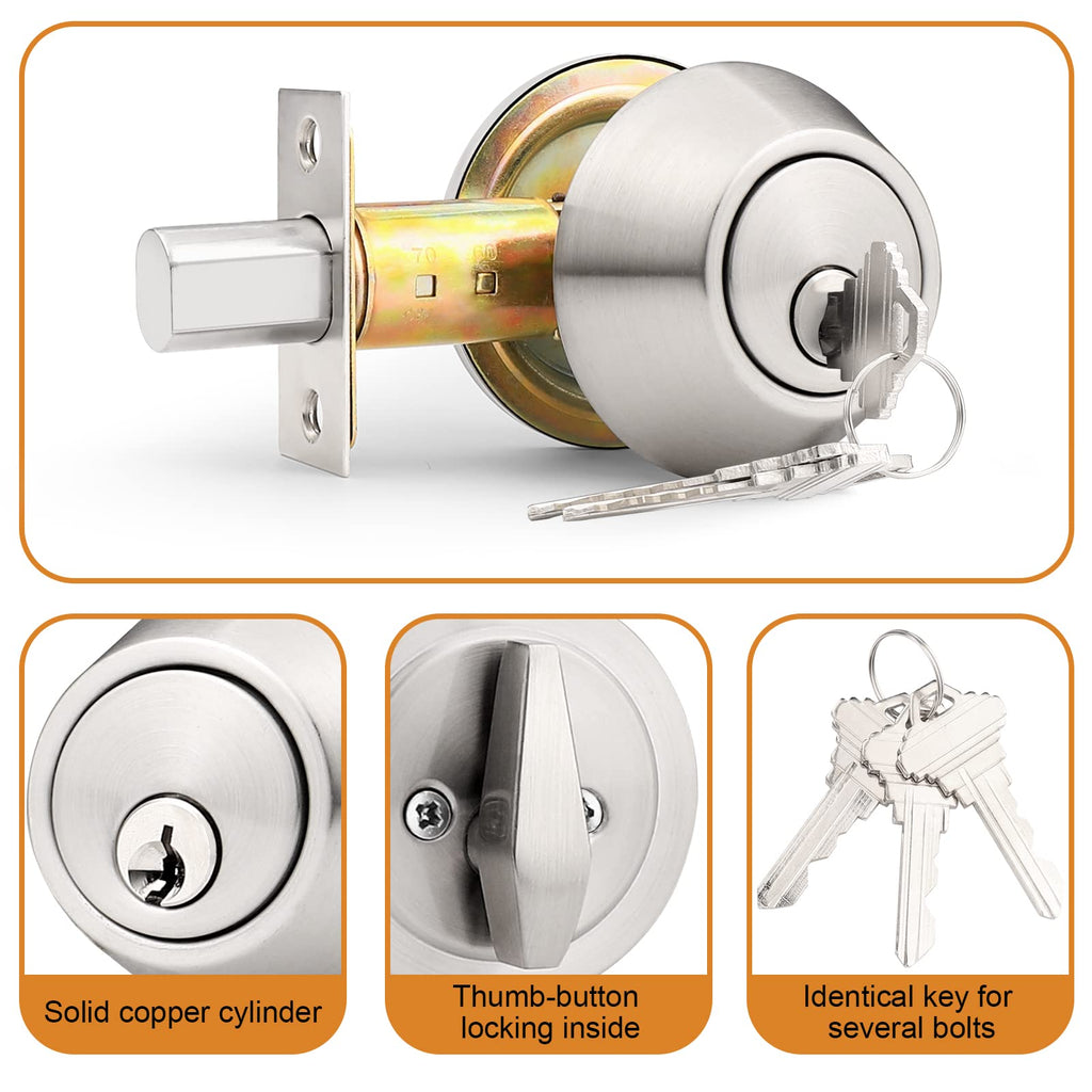 4 Pack Brushed Nickel Single Cylinder Deadbolts D1718