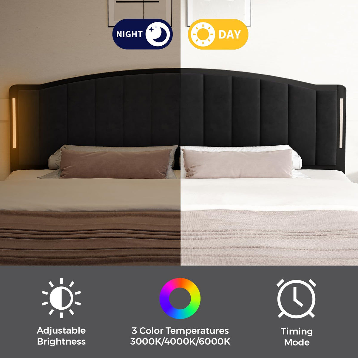 Upholstered Tufting Headboard Queen Size with Lights E84038