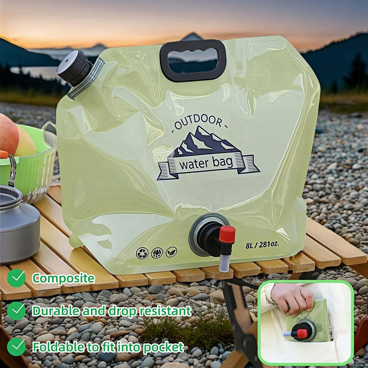 8L Collapsible BPA-Free Water Jug with Adjustable Faucet V127