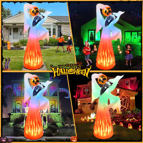 10 FT Halloween Inflatable Ghost with Pumpkin Y147