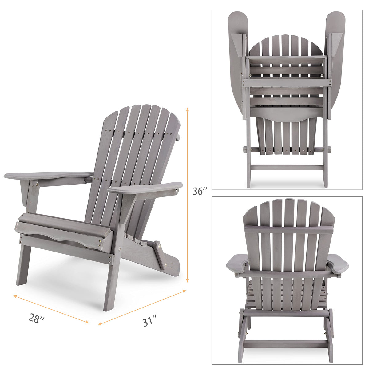 Wooden Folding Adirondack Chair Set of 2 Solid Cedar A106