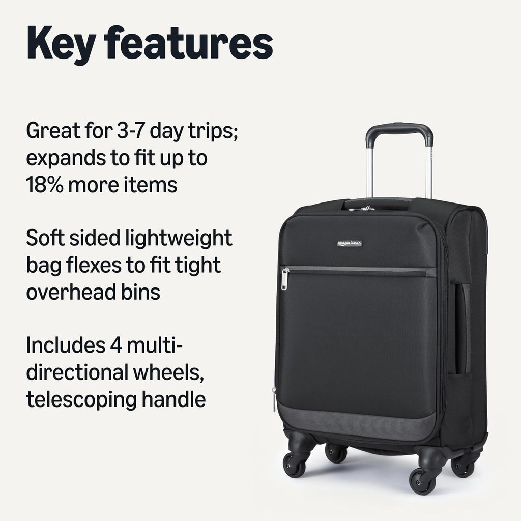 18" Medium Expandable Softside Suitcase with Spinner Wheels, Black W55201