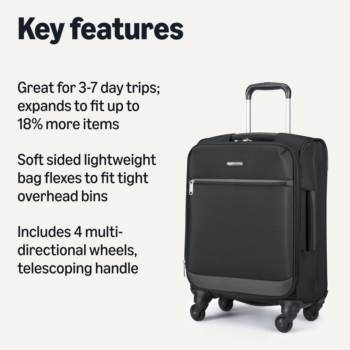 18" Medium Expandable Softside Suitcase with Spinner Wheels, Black W55201