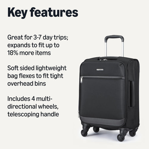18" Medium Expandable Softside Suitcase with Spinner Wheels, Black W55201