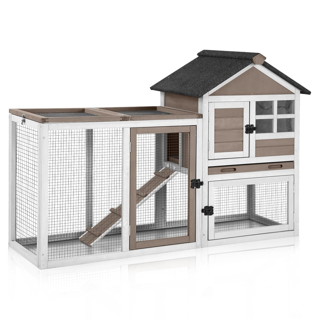51.6" Large Rabbit Hutch with Run and Tray W29564