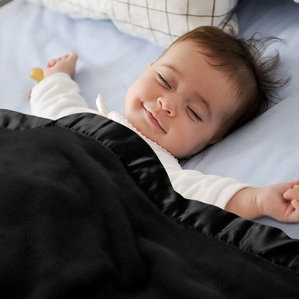 Fleece Baby Blanket with Satin Trim Black 30''x40'' W49664