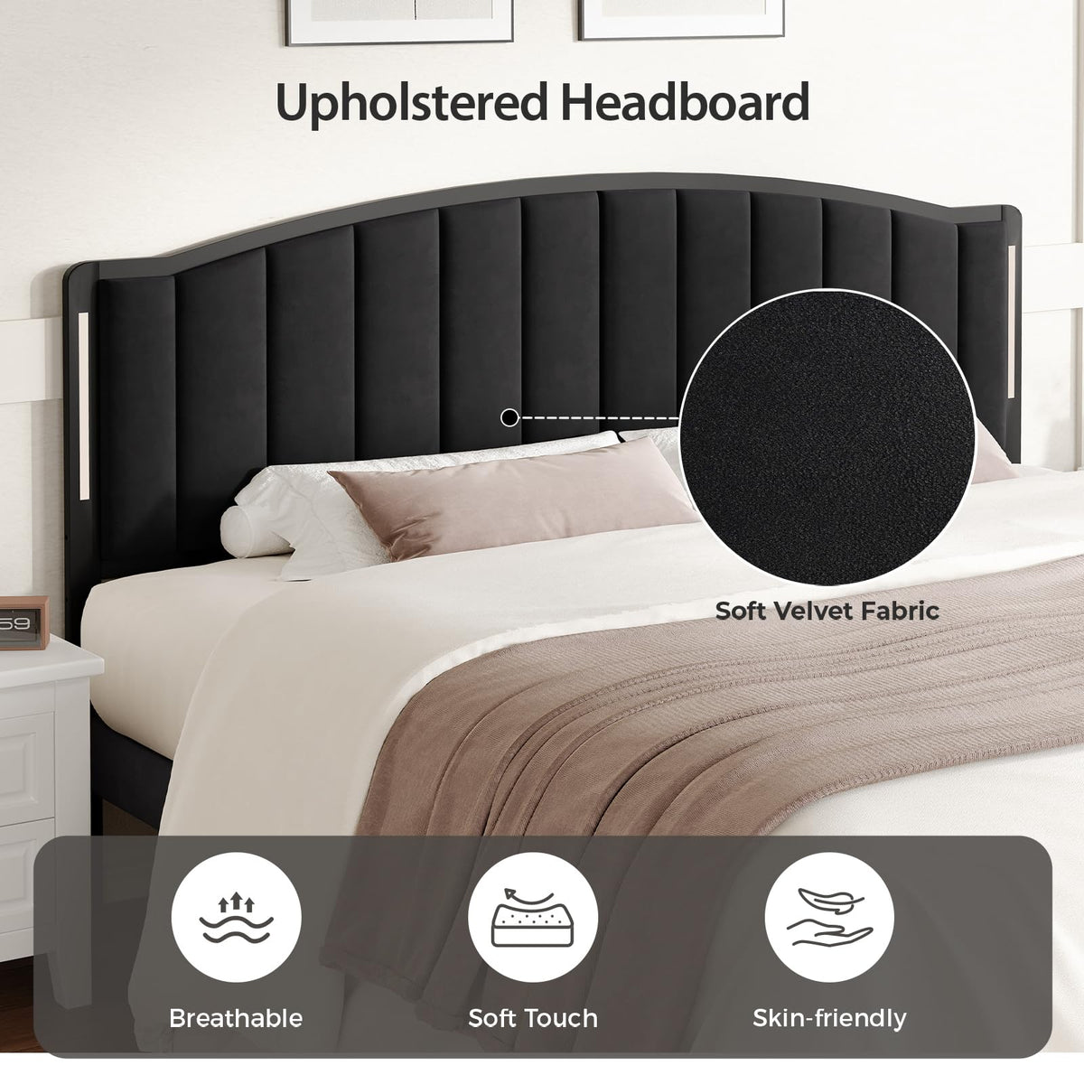Upholstered Tufting Headboard Queen Size with Lights E84038