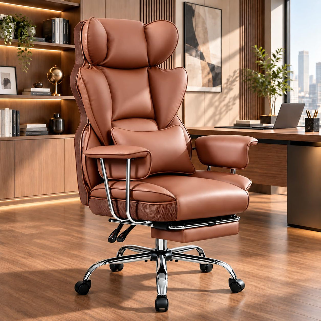 Big and Tall Leather Office Chair with Footrest D198