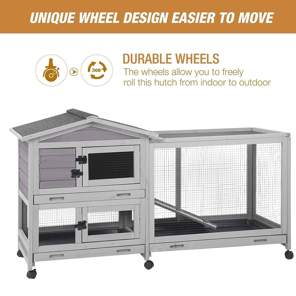 Indoor and Outdoor Rabbit Hutch with Casters Waterproof Roof G4360