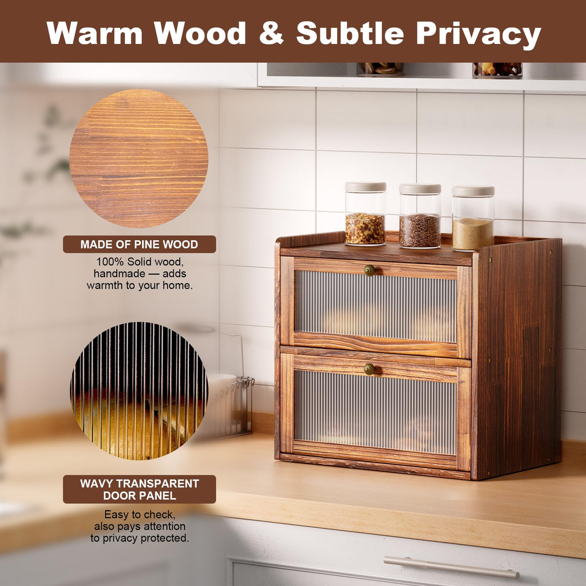 Wooden 2 Layer Bread Box with Window Q36220
