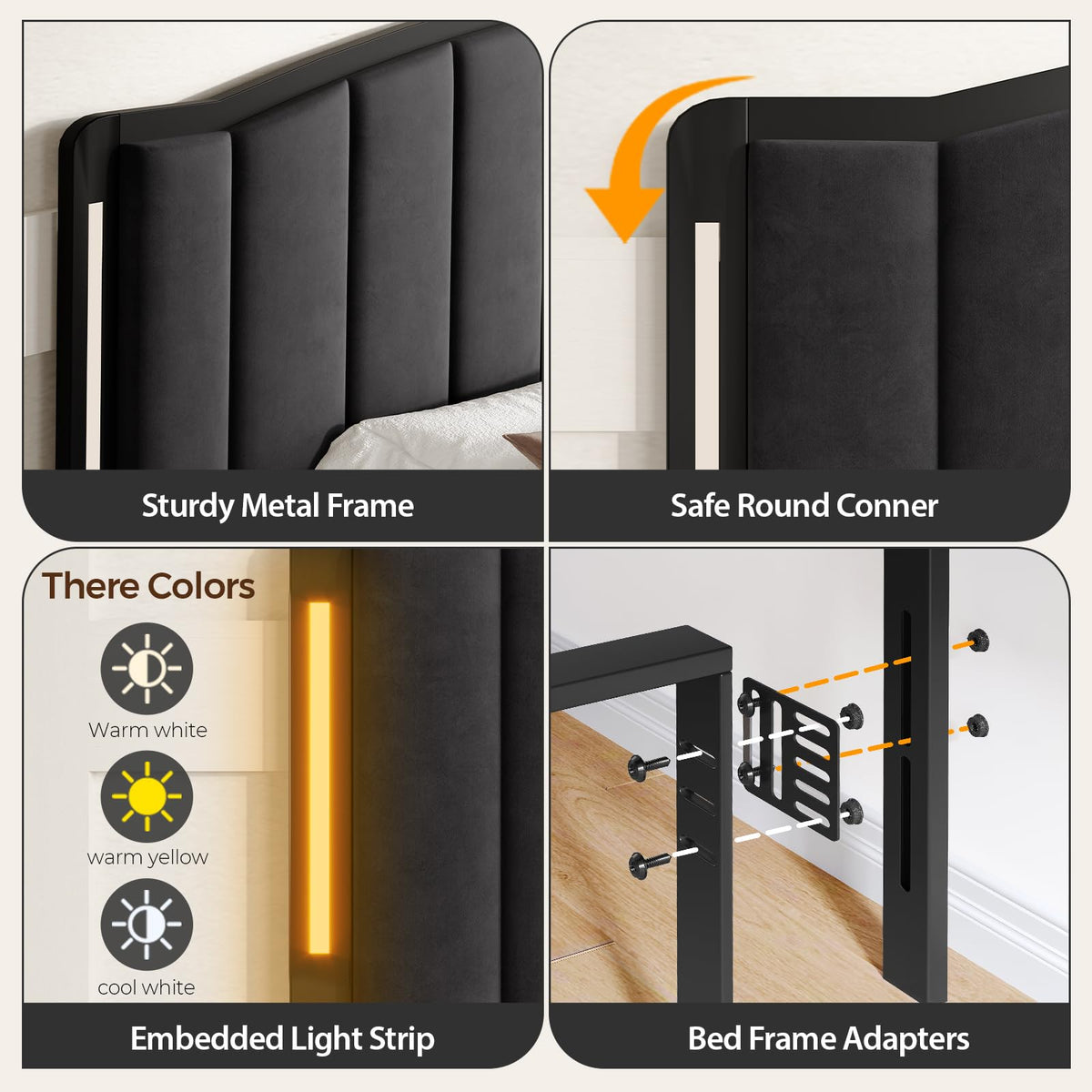 Upholstered Tufting Headboard Queen Size with Lights E84038