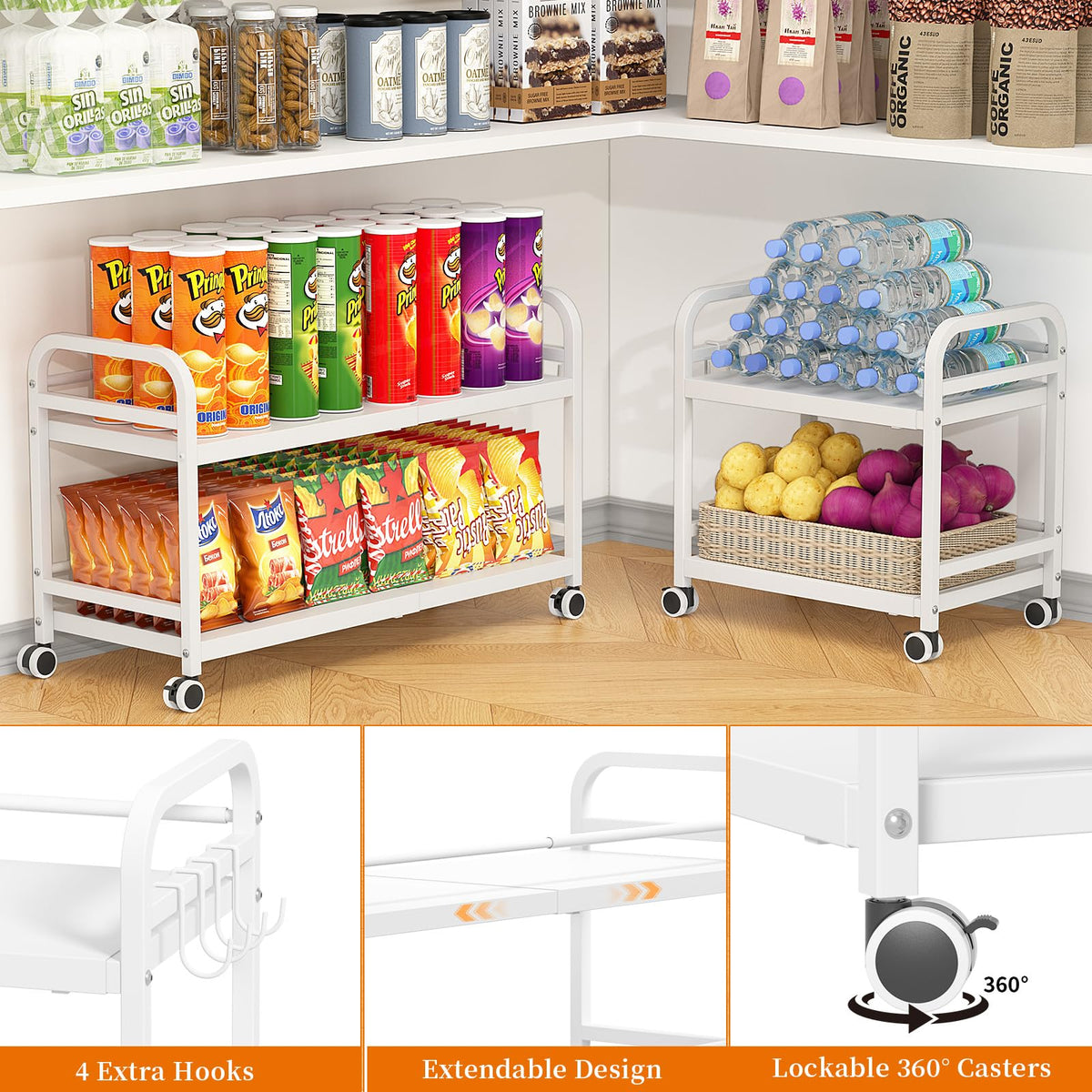2-Tier Expandable Rolling Cart with Wheels J799