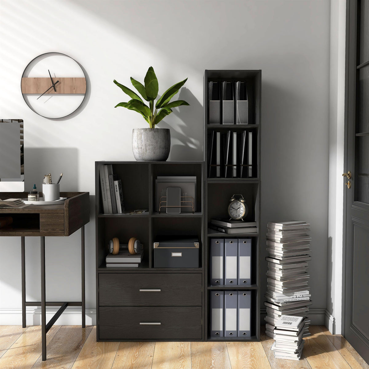 Black 4-Cube Stackable Wood Storage Organizer Shelves Y757