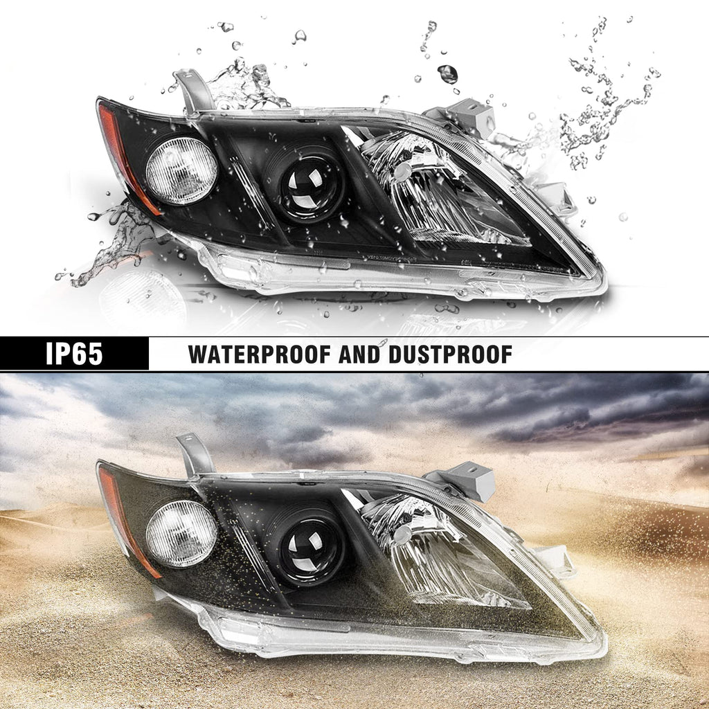 Camry Headlight Assembly Clear Lens Black Housing Left and Right Pair W216