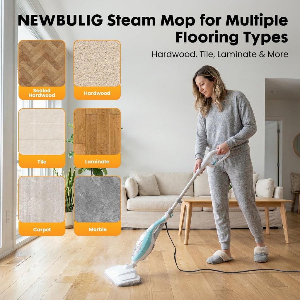 14-in-1 Steam Mop Detachable Handheld Steam Cleaner with 2 Washable Pads W637