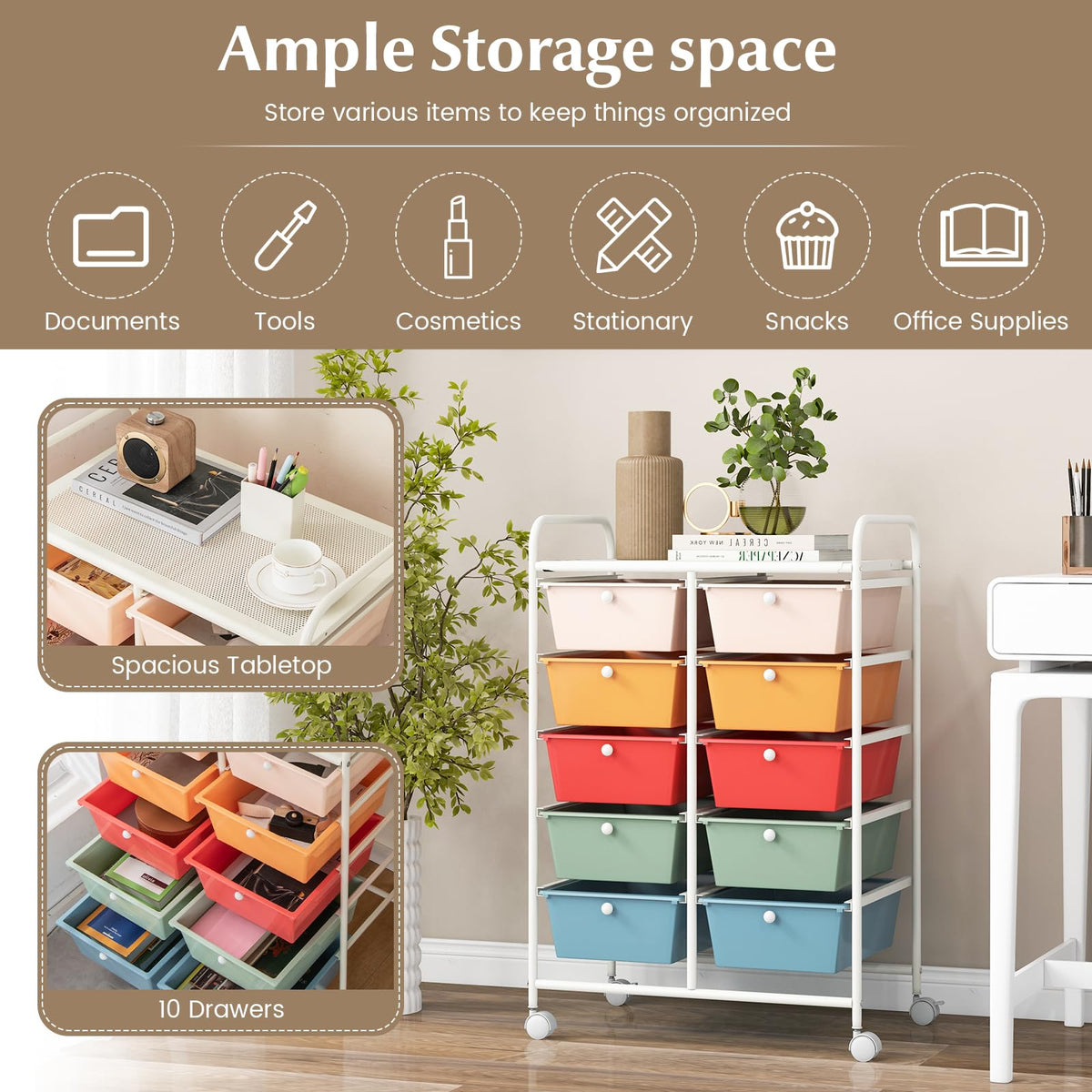10 Drawers Rolling Storage Cart B95890