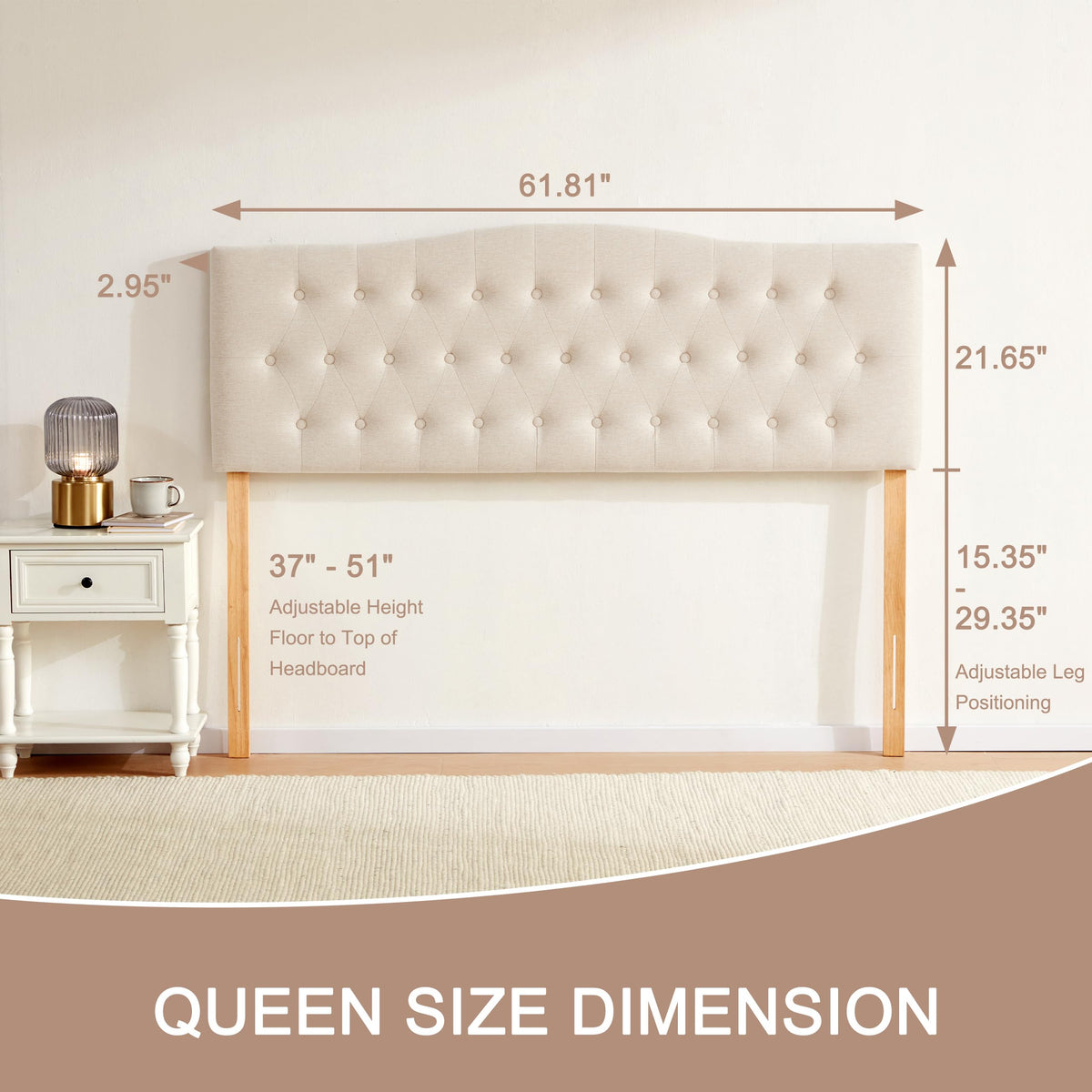 Beige Queen Size Tufted Headboard C6535