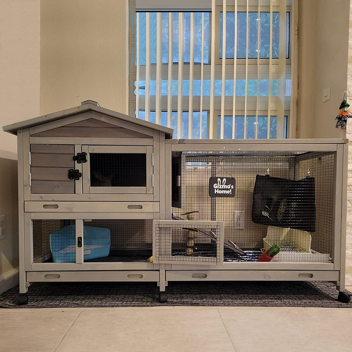 Indoor and Outdoor Rabbit Hutch with Casters Waterproof Roof G4360