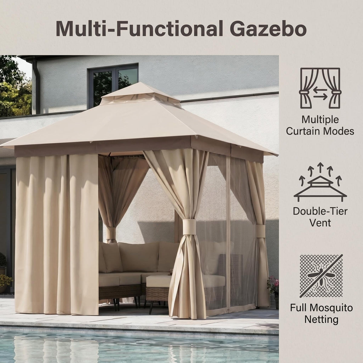 12x12 Metal Frame Gazebo Canopy Tent T130294
