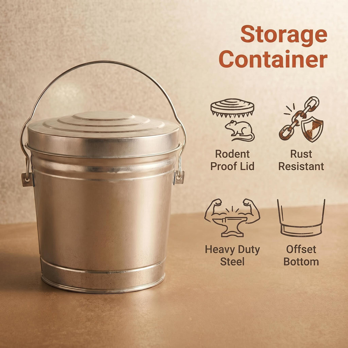 6 Gallon Galvanized Steel Storage Container with Locking Lid O57608