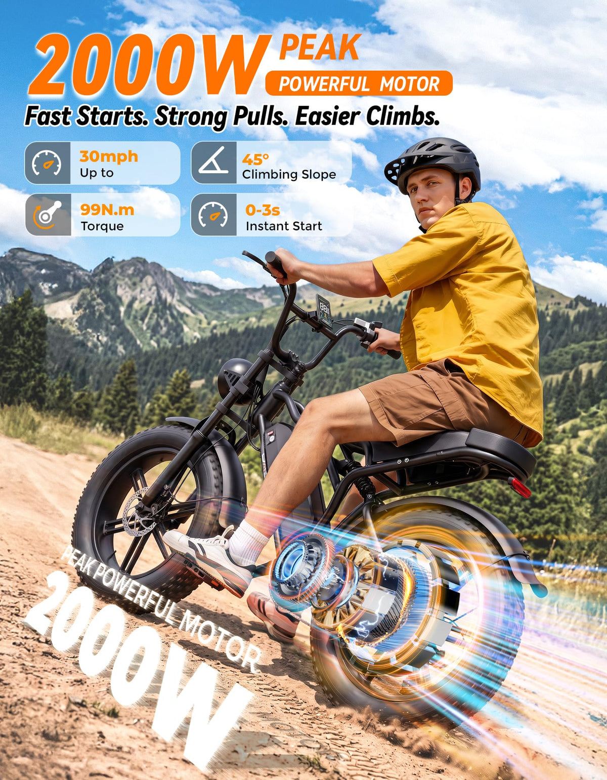Electric Bike, 2000W Peak, Fat Tire H468391