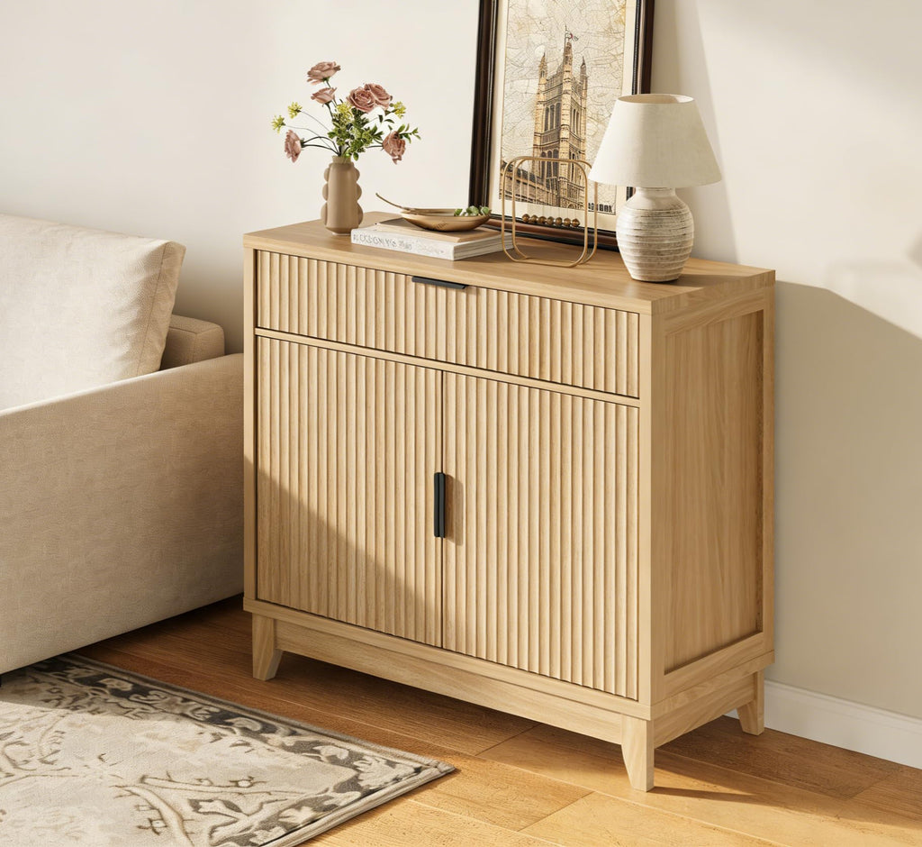 32" Fluted Oak Sideboard Buffet Cabinet with Storage N3339