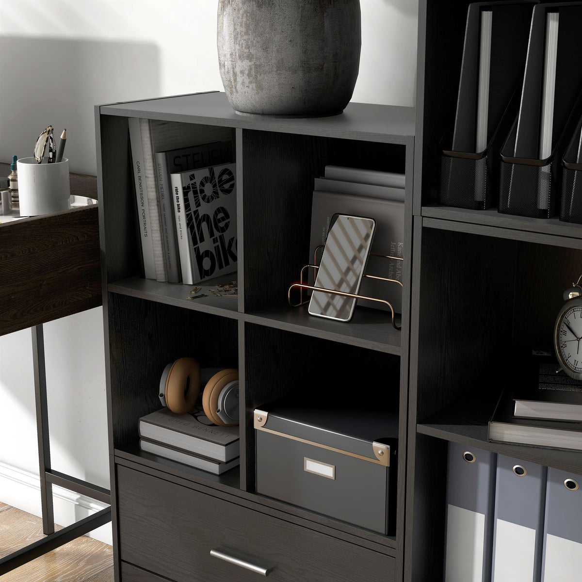 Black 4-Cube Stackable Wood Storage Organizer Shelves Y757