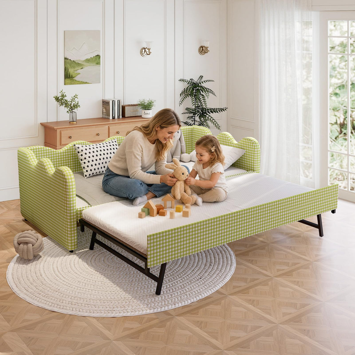 Twin Size Upholstered Daybed with Pop Up Trundle Q9329