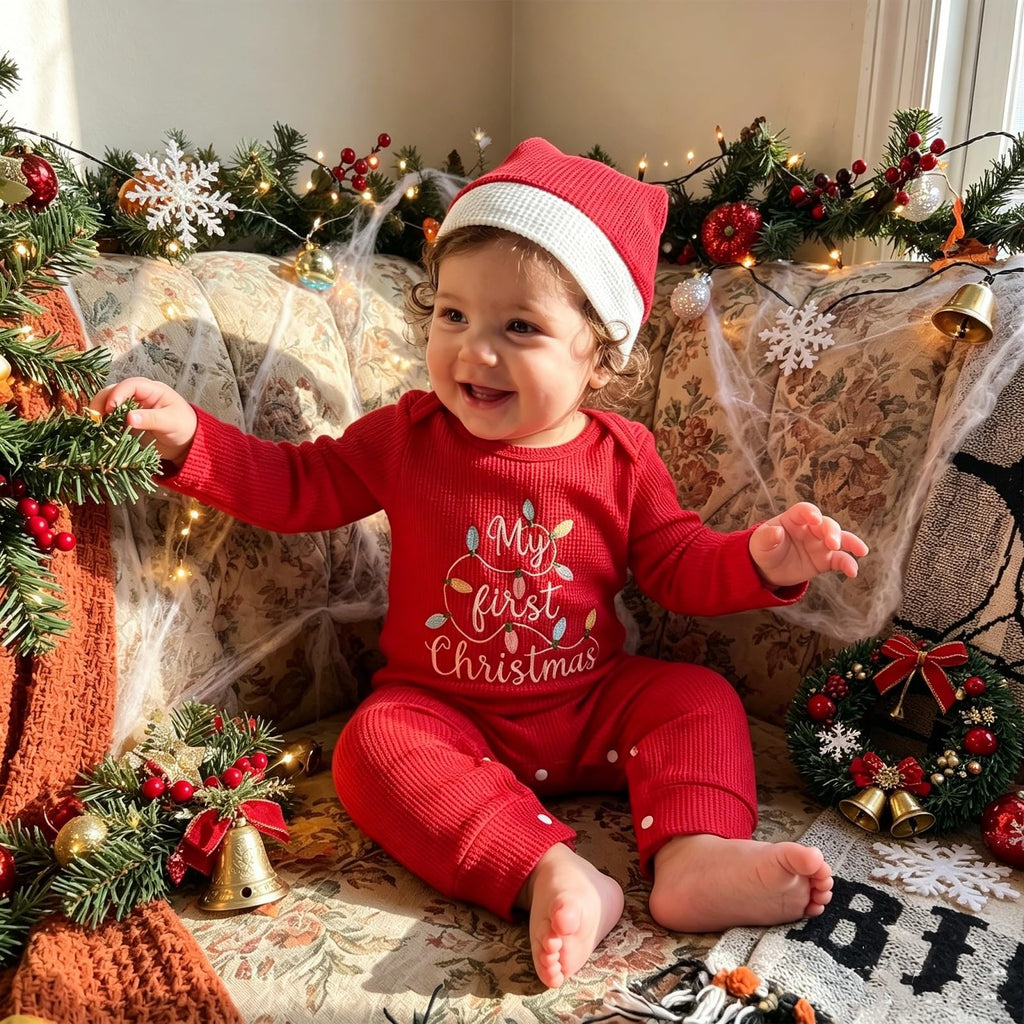 Baby Christmas Lights Romper + Santa Hat D573300