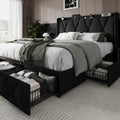 Queen Bed Frame with 4 Storage Drawers and Charging Station W482