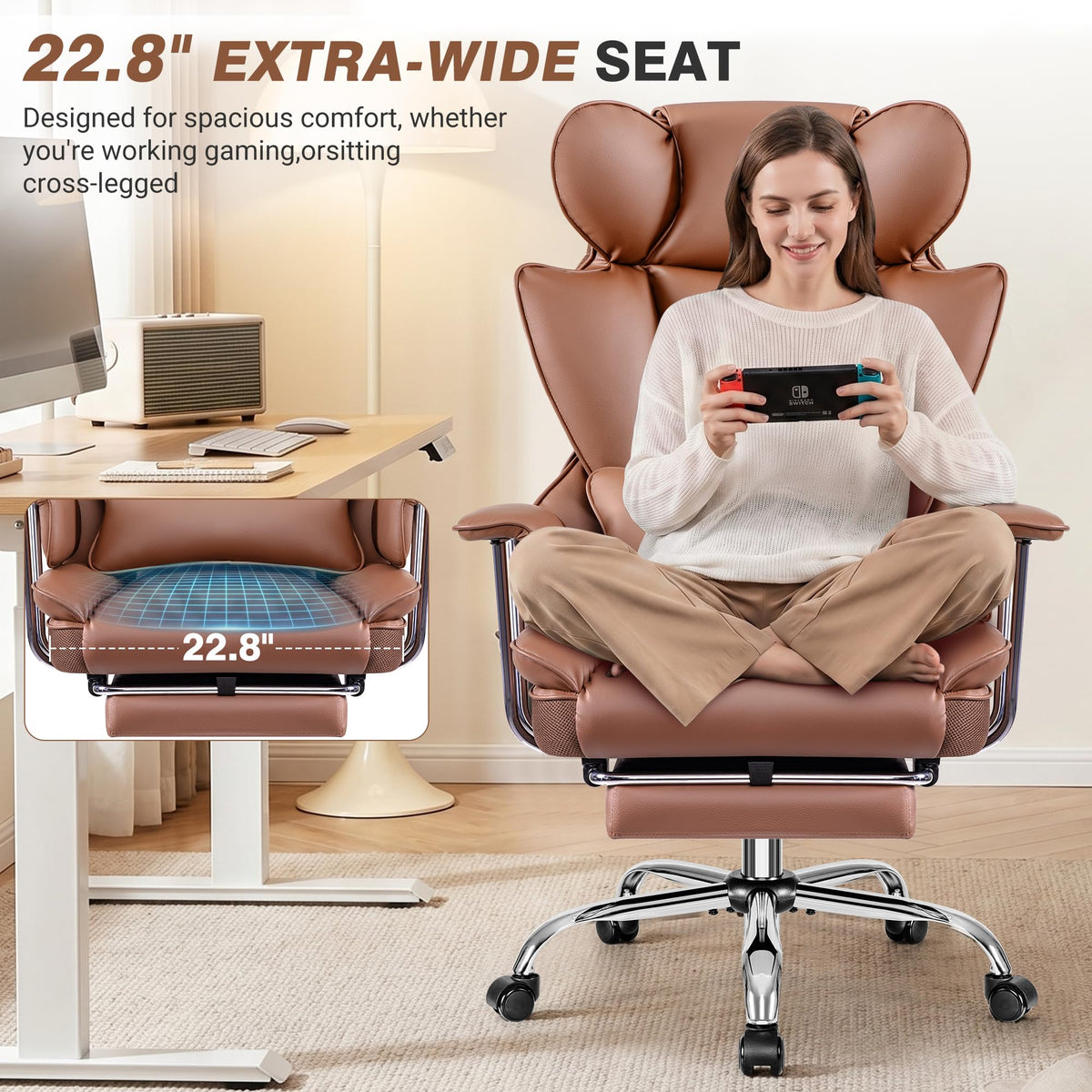 Big and Tall Leather Office Chair with Footrest D198