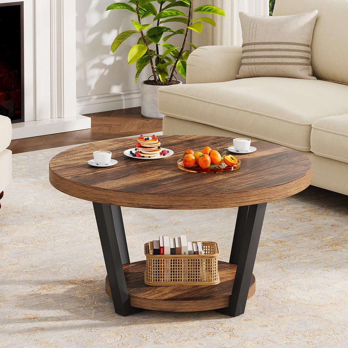 32'' Round Coffee Table with Storage B8656
