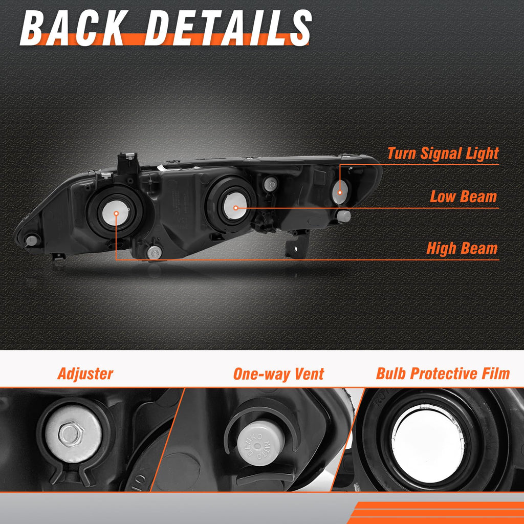 2006-2011 Honda Civic 4 Door Black Headlights Pair D65577