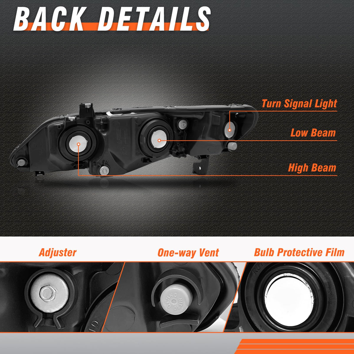 2006-2011 Honda Civic 4 Door Black Headlights Pair D65577