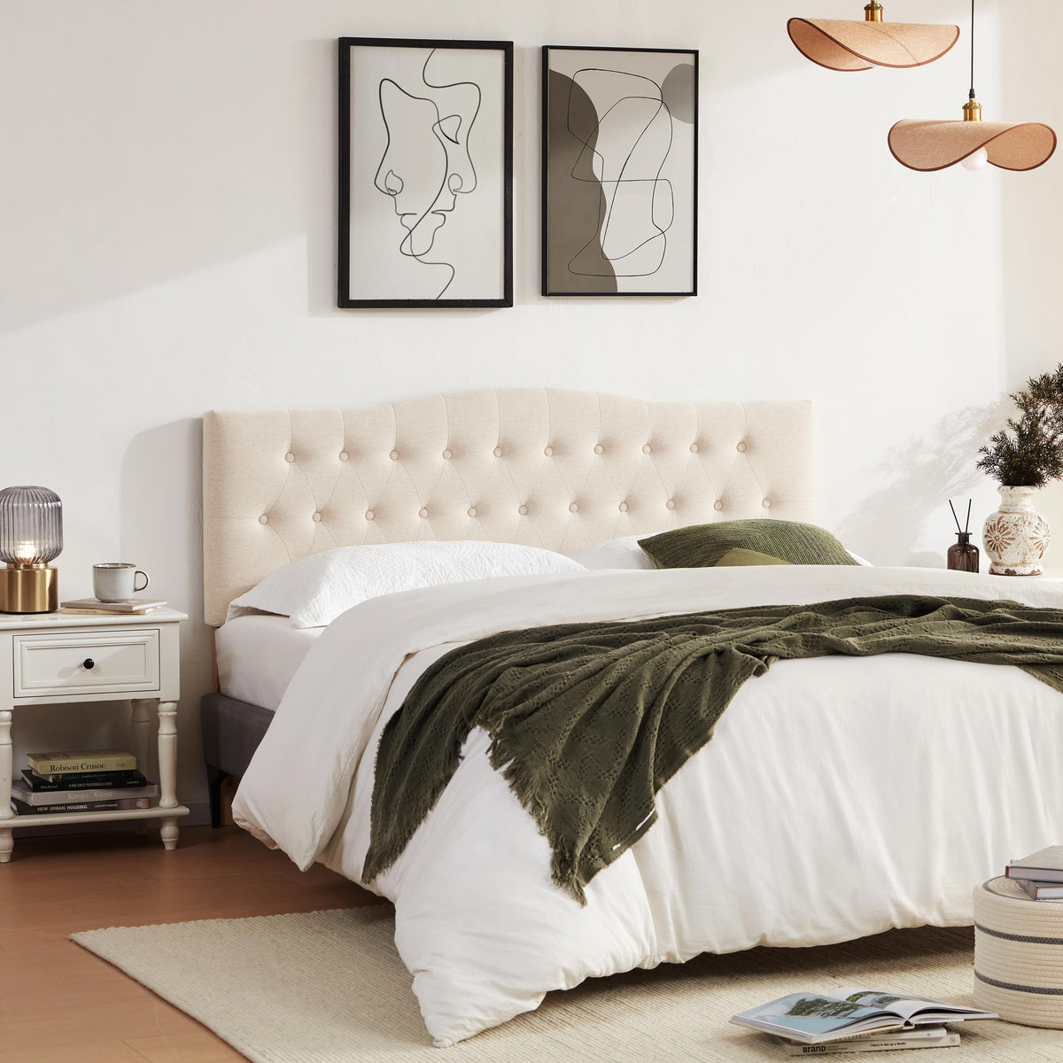 Beige Queen Size Tufted Headboard C6535