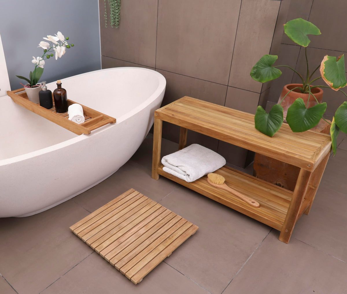 Teak Shower Stool and Spa Bench with Shelf Q9599
