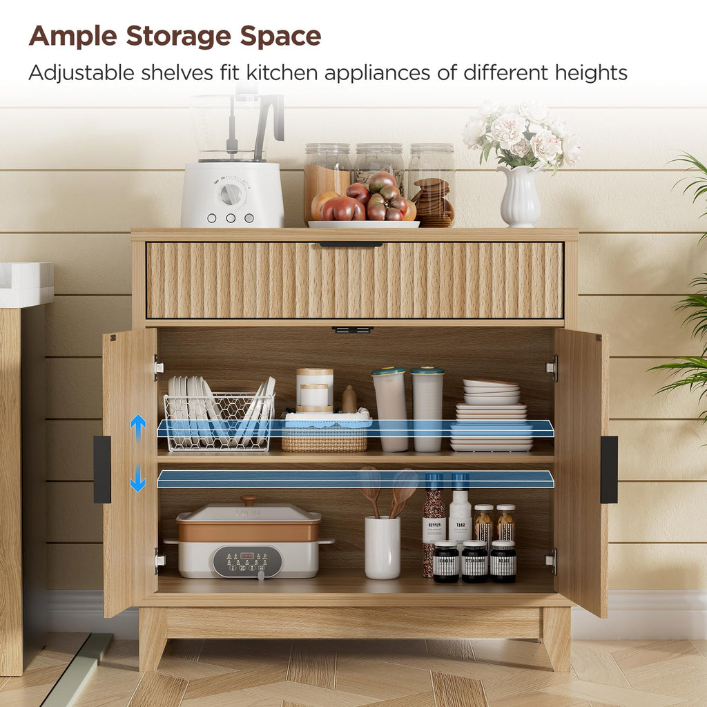 32" Fluted Oak Sideboard Buffet Cabinet with Storage N3339