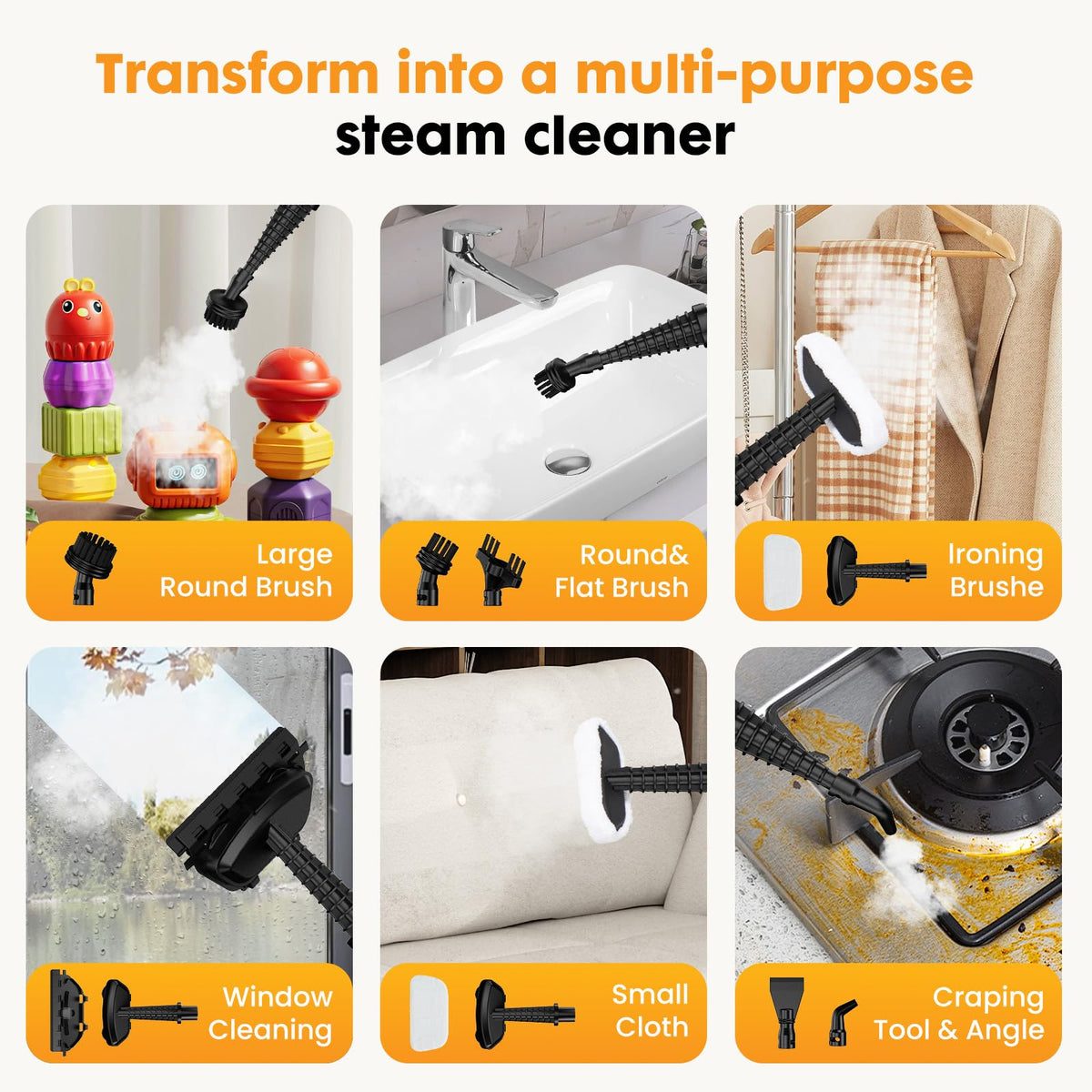 14-in-1 Steam Mop Detachable Handheld Steam Cleaner with 2 Washable Pads W637