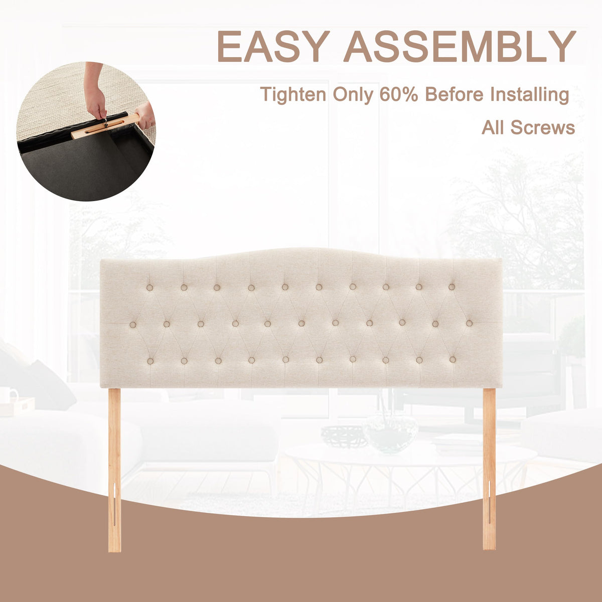 Beige Queen Size Tufted Headboard C6535
