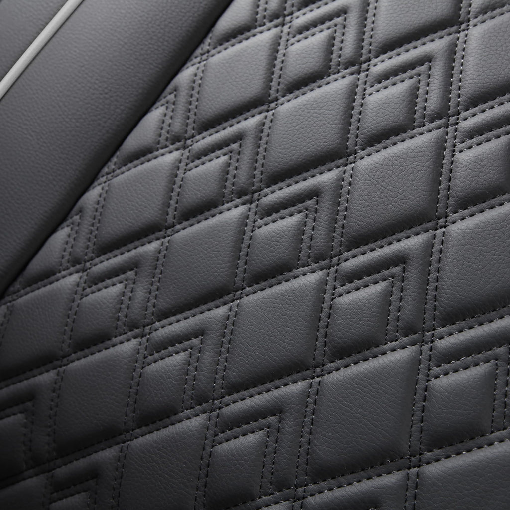 Leather Seat Covers for Chevy Silverado GMC Sierra, Custom Fit, Front Pair, Black Grey W4819
