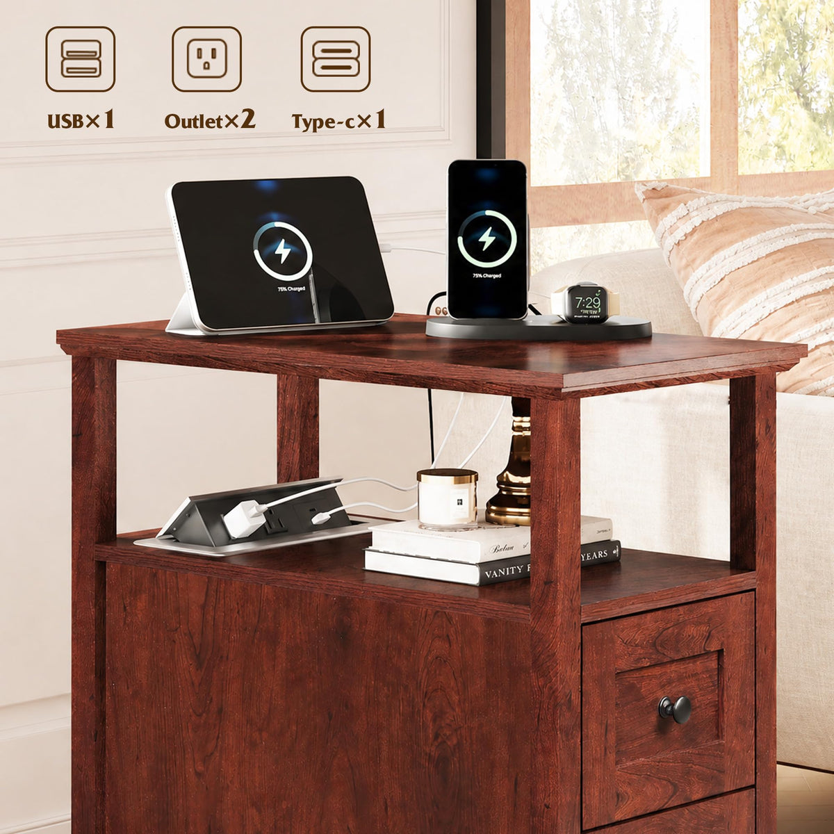 End Table with Charging Station & 2 Drawers H469343