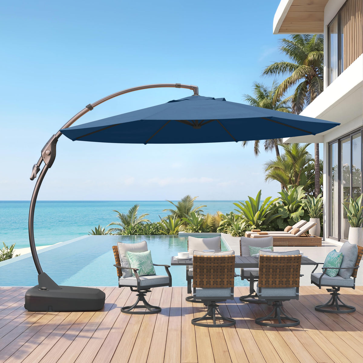 12FT Cantilever Round Umbrella with Base & Cover Navy Blue N110