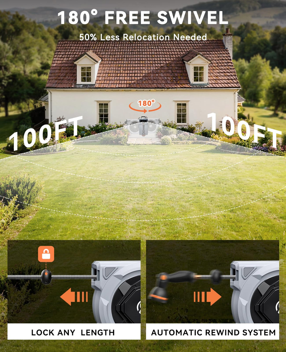 5/8in x 100ft Retractable Garden Hose Reel W790