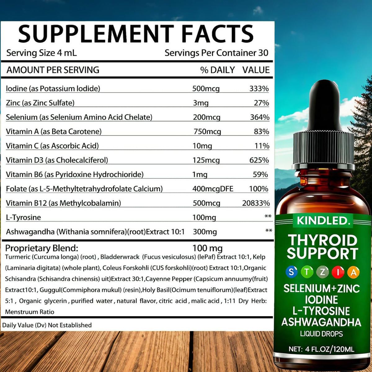 Thyroid Support Drops Selenium Zinc Iodine L-Tyrosine Ashwagandha Liquid Drops 4 FL.OZ R3038